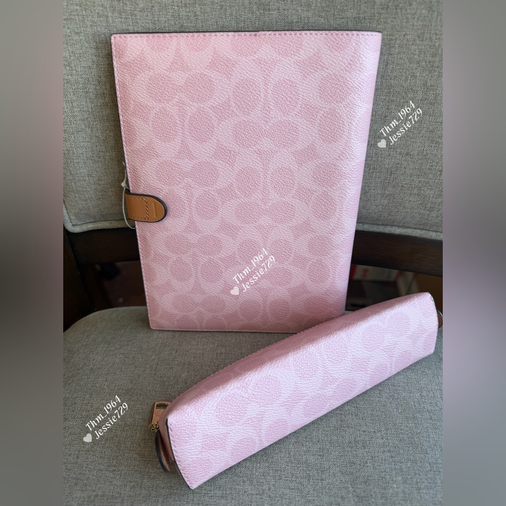 NWT！3PCS COACH NOTEBOOK IN SIGNATURE（CEA49）POWDER PINK Mother Day gift - Picture 4 of 14